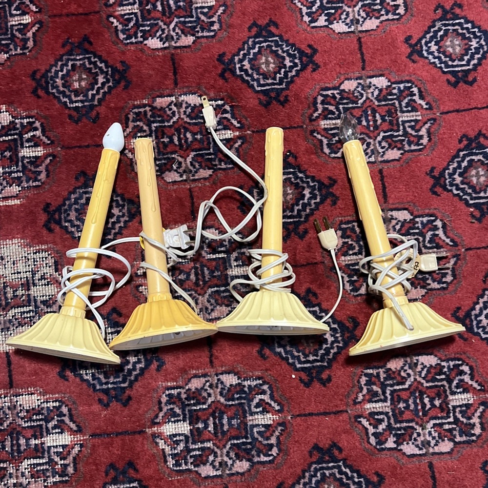 Set of 4 Vintage Ivory Plastic 9" Christmas Candle Light Holiday Light